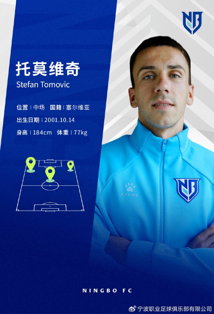 官方:宁波FC签下塞尔维亚U21国脚托莫维奇,职业身涯84场17球13助攻