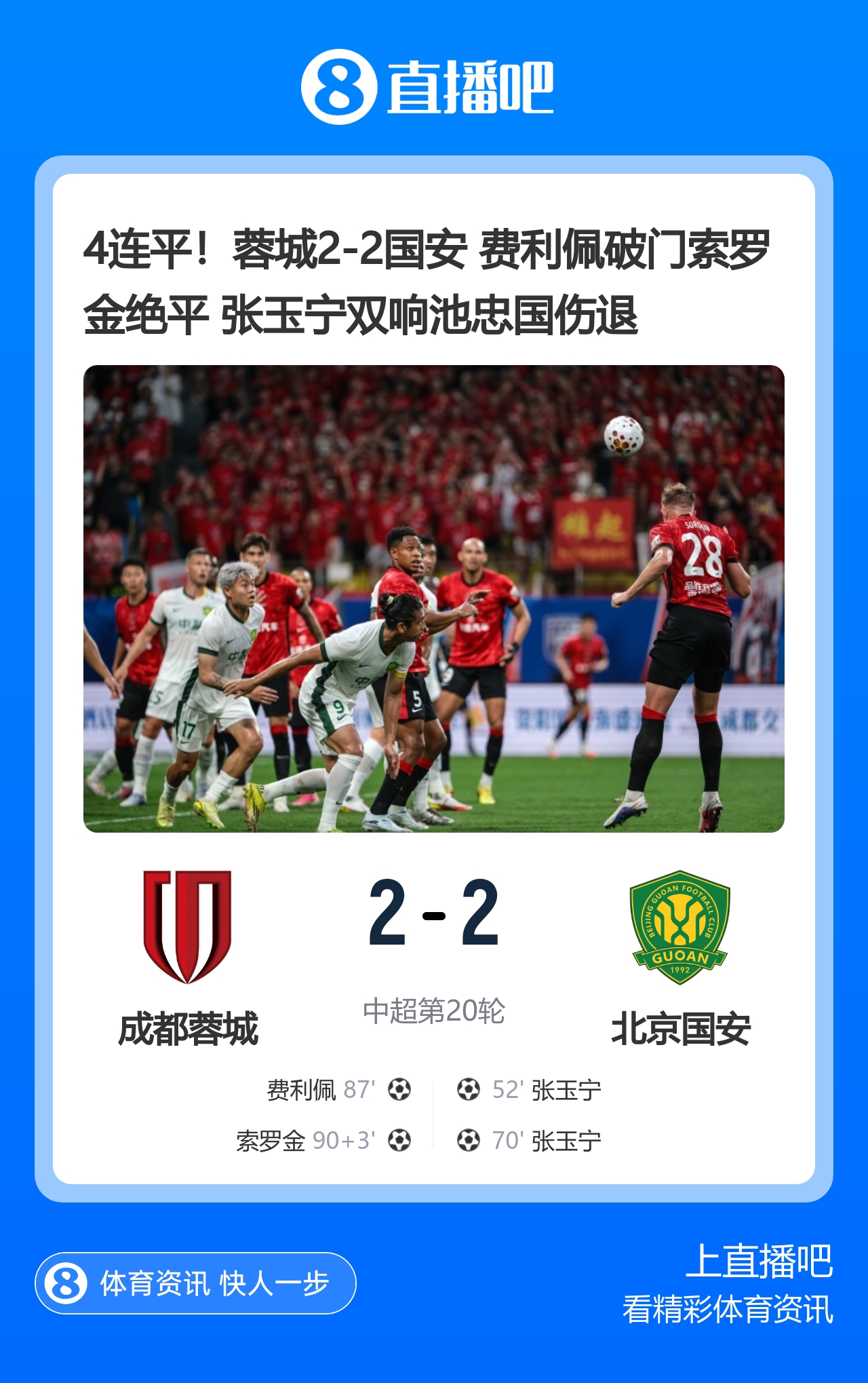张玉宁梅开二度 蓉城补时绝平4连平